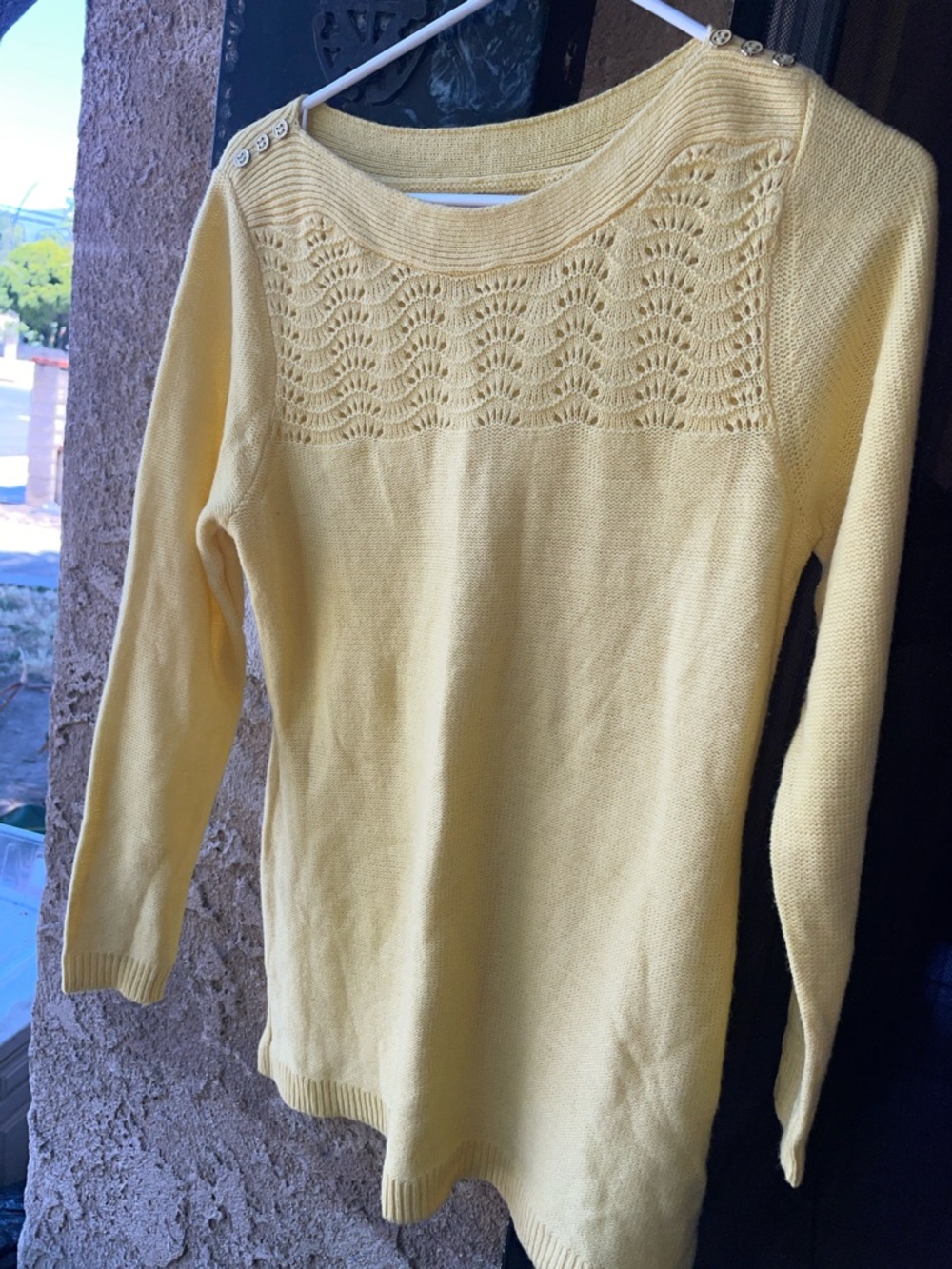 croft & barrow Lemon Yellow Lace Yoke Knit Sweater